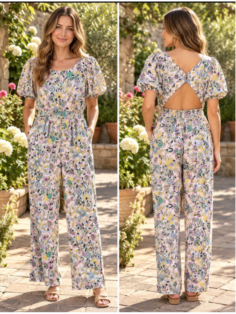 Women's Boden Floral Jumpsuit Size 12 White Multi-color